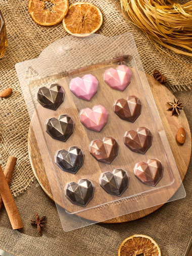 Алмазные сердца мультиформа для шоколада и мыла — ANYMOLDS ПРОИЗВОДСТВО ПЛАСТИКОВЫХ ФОРМ ДЛЯ МЫЛА, ШОКОЛАДА, ГИПСА