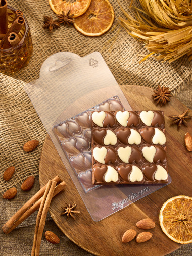 Двойные сердечки шоколад 10см*10см, форма пластиковая — ANYMOLDS ПРОИЗВОДСТВО ПЛАСТИКОВЫХ ФОРМ ДЛЯ МЫЛА, ШОКОЛАДА, ГИПСА