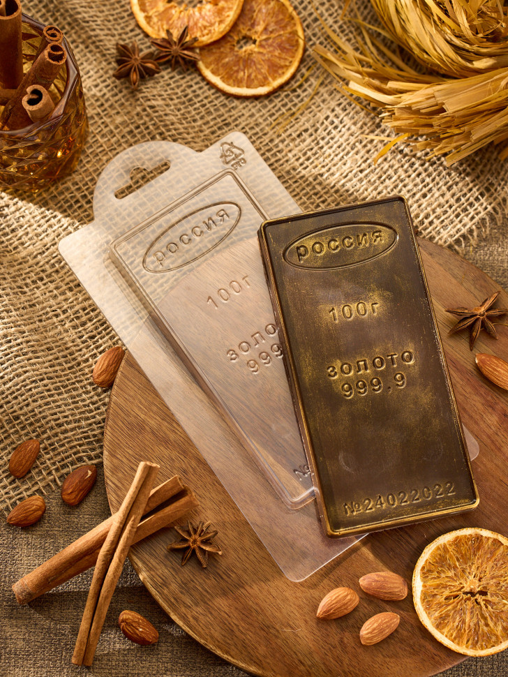 Золотой слиток 100г плитка шоколада, форма пластиковая фото 1 — ANYMOLDS ПРОИЗВОДСТВО ПЛАСТИКОВЫХ ФОРМ ДЛЯ МЫЛА, ШОКОЛАДА, ГИПСА