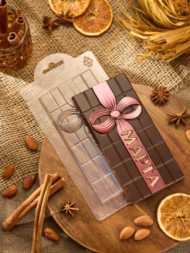 8 марта с бантом плитка шоколада, форма пластиковая — ANYMOLDS ПРОИЗВОДСТВО ПЛАСТИКОВЫХ ФОРМ ДЛЯ МЫЛА, ШОКОЛАДА, ГИПСА