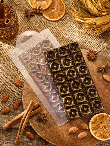 Квадратики - плитка шоколада, форма пластиковая — ANYMOLDS ПРОИЗВОДСТВО ПЛАСТИКОВЫХ ФОРМ ДЛЯ МЫЛА, ШОКОЛАДА, ГИПСА