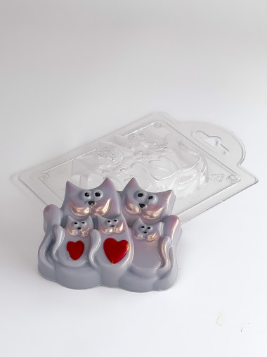 Семья котиков форма пластиковая — ANYMOLDS ПРОИЗВОДСТВО ПЛАСТИКОВЫХ ФОРМ ДЛЯ МЫЛА, ШОКОЛАДА, ГИПСА